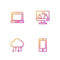 Set line Mobile phone, Network cloud connection, Laptop and Online education. Gradient color icons. Vector Royalty Free Stock Photo