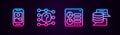 Set line Mobile phone, Neural network, Computer api interface and Server, Data. Glowing neon icon. Vector Royalty Free Stock Photo