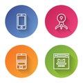 Set line Mobile phone, Web camera, Laptop and Browser window. Color circle button. Vector Royalty Free Stock Photo