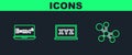 Set line Molecule, Equation solution and XYZ Coordinate system icon. Vector