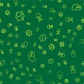 Set line Molecule, Human head with leaf inside and Plant pot on seamless pattern. Vector