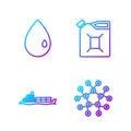 Set line Molecule oil, Oil tanker ship, Oil drop and Canister for gasoline. Gradient color icons. Vector Royalty Free Stock Photo