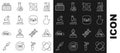 Set line Molecule, Ozone, Test tube, Atom, Microscope, and Chemical formula H2O icon. Vector