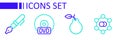 Set line Molecule, Pear, CD or DVD disk and Fountain pen nib icon. Vector