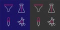 Set line Molecule, Pipette, Test tube and flask and Funnel or filter icon. Vector