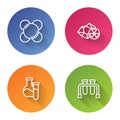 Set line Molecule, Radioactive, Test tube and . Color circle button. Vector