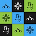 Set line Molecule, Test tube and flask and Bacteria icon. Vector