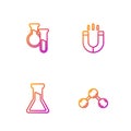 Set line Molecule, Test tube and flask, and Magnet. Gradient color icons. Vector