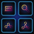 Set line Molecule, , XYZ Coordinate system and Magnifying glass. Gradient color icons. Vector