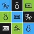 Set line Molecule, XYZ Coordinate system and Test tube and flask icon. Vector