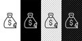 Set line Money bag icon isolated on black and white, transparent background. Dollar or USD symbol. Cash Banking currency Royalty Free Stock Photo