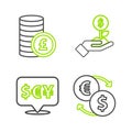 Set line Money exchange, Currency, Dollar plant and Coin money with pound icon. Vector