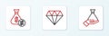 Set line Money in hand, bag and Diamond icon. Vector Royalty Free Stock Photo
