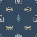 Set line Monitor with art store app, NFT Digital crypto and Ethereum ETH on seamless pattern. Vector