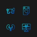 Set line Monitor with cardiogram, Human kidneys, Blood pressure and Doctor appointment. Gradient color icons. Vector