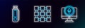 Set line Monitor and Cryptocurrency coin Ethereum ETH, USB flash drive and Blockchain technology icon. Glowing neon