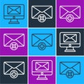 Set line Monitor and envelope, Received message concept and Delete envelope icon. Vector