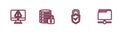Set line Monitor with exclamation mark, Lock and check, Server security lock and FTP folder icon. Vector