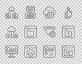 Set line Monitor with graph chart, Broken file, Cloud technology data transfer, Browser files, Loading window and File Royalty Free Stock Photo