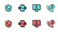 Set line Monitor with information, Telephone 24 hours support, and icon. Vector