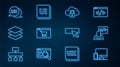 Set line Monitor and mobile, Front end development, Cloud computing lock, Online shopping screen, Layers, UI UX design Royalty Free Stock Photo
