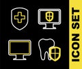 Set line Monitor and shield, Dental protection, Computer monitor screen and Medical with cross icon. Vector