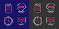 Set line Monitor with text work, Clock, Heart and Spiral notebook icon. Vector