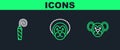 Set line Monkey, Birthday party horn and Wild lion icon. Vector Royalty Free Stock Photo
