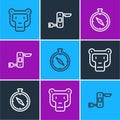 Set line Monkey, Compass and Swiss army knife icon. Vector