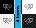 Set line Monkey icon isolated on black and white, transparent background. Animal symbol. Vector Royalty Free Stock Photo