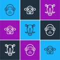 Set line Monkey, Wild boar head and Sheep icon. Vector