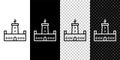 Set line Montjuic castle icon isolated on black and white background. Barcelona, Spain. Vector