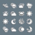 Set line Moon icon, and stars, Sun, Cloud with moon, cloud weather, and icon. Vector