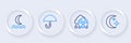 Set line Moon and stars, Acid rain radioactive cloud, Umbrella and Night fog or smoke icon. Vector