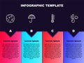 Set line Moon, Umbrella, Meteorology thermometer and . Business infographic template. Vector