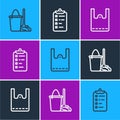 Set line Mop and bucket, Paper shopping bag and Shopping list icon. Vector Royalty Free Stock Photo