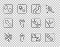 Set line Mop, Human footprints shoes, Snake paw, Bear, Horse, Wild boar and Chicken icon. Vector