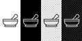 Set line Mortar and pestle icon isolated on black and white,transparent background. Vector