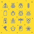 Set line Mosquito, Clothes moth, Beetle bug, Insect fly, deer, Glass jar, and icon. Vector Royalty Free Stock Photo