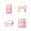 Set line Motherboard, Electric car, Smartphone, mobile phone and Air headphones. Gradient color icons. Vector