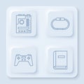 Set line Motherboard, Smartwatch, Gamepad and User manual. White square button. Vector