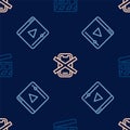 Set line Movie clapper, Online play video and No cell phone on seamless pattern. Vector Royalty Free Stock Photo