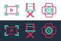 Set line Movie spotlight, Online play video and Director movie chair icon. Vector