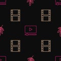 Set line Movie trophy, Play video and Online play on seamless pattern. Vector
