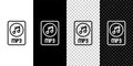 Set line MP3 file document. Download mp3 button icon isolated on black and white background. Mp3 music format sign. MP3 Royalty Free Stock Photo