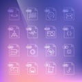 Set line MP3 file document, JS, CSS, GIF, OBJ, XML and BMP icon. Vector Royalty Free Stock Photo