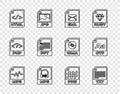 Set line MP3 file document, TXT, EML, HTML, PPT, PNG and OTF icon. Vector Royalty Free Stock Photo