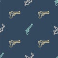 Set line MP9I submachine gun, Desert eagle and Revolver on seamless pattern. Vector Royalty Free Stock Photo