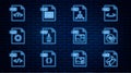 Set line MSG file document, MP3, OBJ, EPS, RAW, PHP, JPG and XLS icon. Vector Royalty Free Stock Photo
