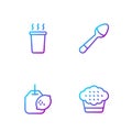 Set line Muffin, Tea bag with lemon, Cup of tea and Teaspoon. Gradient color icons. Vector Royalty Free Stock Photo